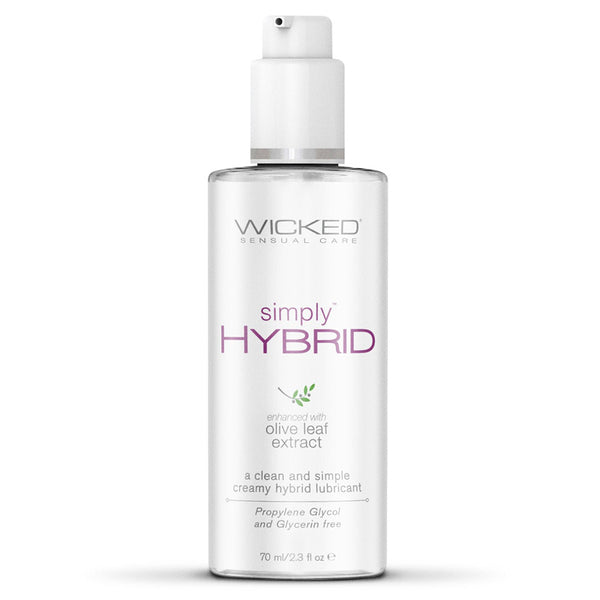 Wicked Sensual Care Simply Hybrid Enhanced with Olive Leaf Extract a clean and simple creamy hybrid lubricant propylene glycol and glycerin free
