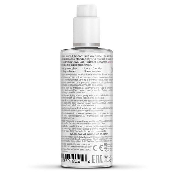 Wicked Sensual Care Simply Hybrid Enhanced with Olive Leaf Extract a clean and simple creamy hybrid lubricant propylene glycol and glycerin free