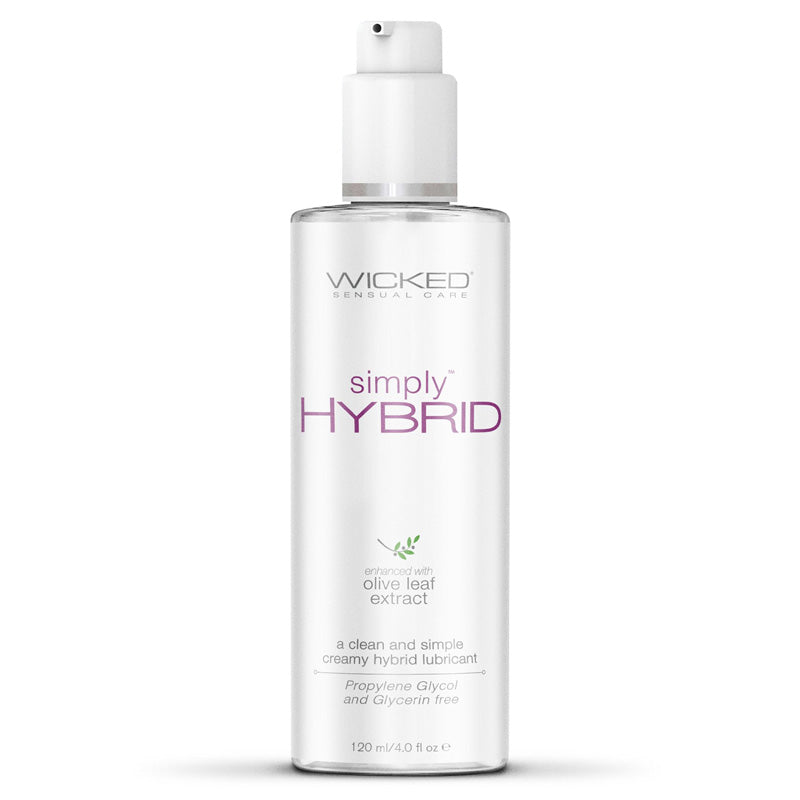 Wicked Sensual Care Simply Hybrid Enhanced with Olive Leaf Extract a clean and simple creamy hybrid lubricant propylene glycol and glycerin free