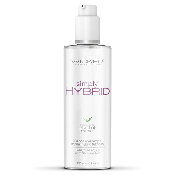 Wicked Sensual Care Simply Hybrid Enhanced with Olive Leaf Extract a clean and simple creamy hybrid lubricant propylene glycol and glycerin free
