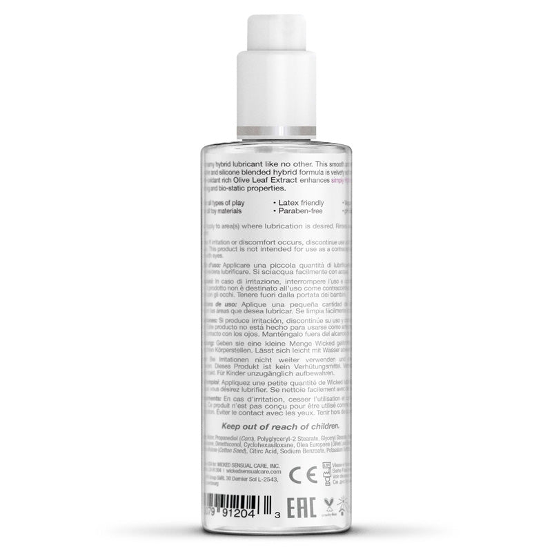 Wicked Sensual Care Simply Hybrid Enhanced with Olive Leaf Extract a clean and simple creamy hybrid lubricant propylene glycol and glycerin free