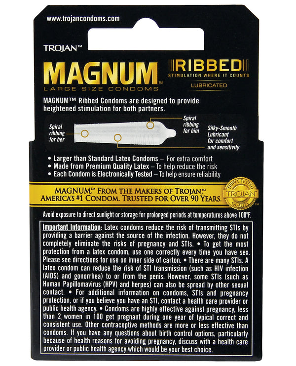 Trojan Magnum Ribbed Condoms - Box of 3 Back