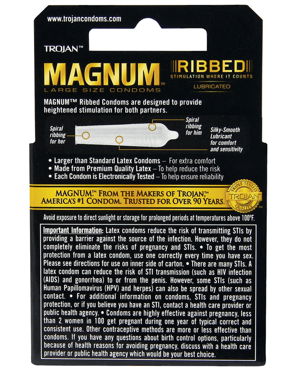 Magnum Ribbed Trojan Magnum Ribbed Condoms Box of 3 ️ WorldCondoms