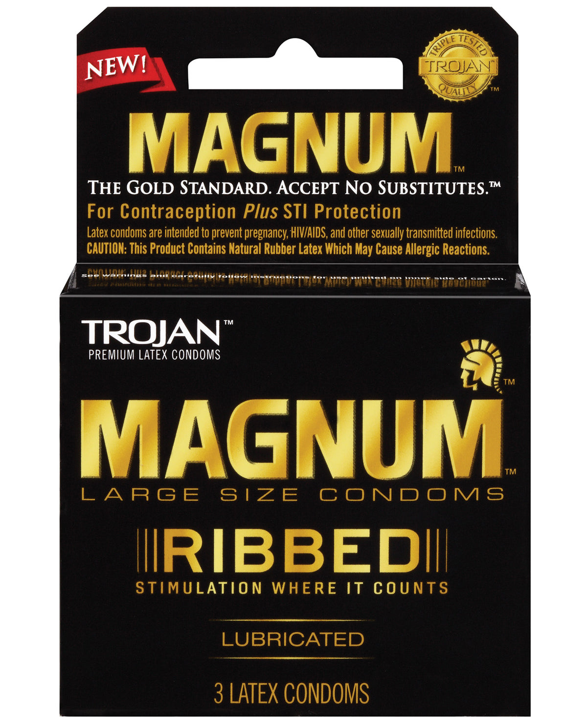 Trojan Magnum Ribbed Condoms - Box of 3 Front Main image