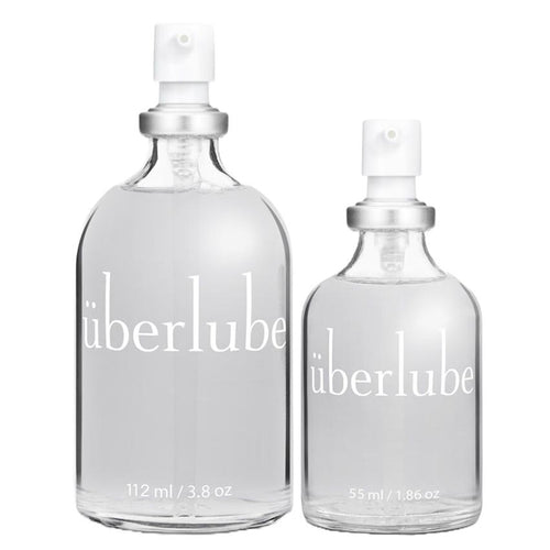 uberlube luxury silicone lubricant 112ml and 55ml glass bottles